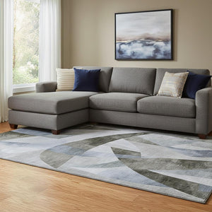 HomeRoots 8' X 10' Stylish Taupe Blue Ivory Geometric Area Rug - Washable, UV Protected & Pet-Friendly Design! 705291