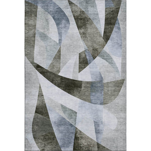 HomeRoots 9' Abstract Geometric Area Rug in Taupe Blue & Ivory - Washable, UV Protected, Stain Resistant Comfort 705292