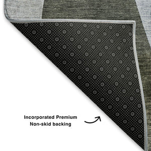 HomeRoots 9' Abstract Geometric Area Rug in Taupe Blue & Ivory - Washable, UV Protected, Stain Resistant Comfort 705292