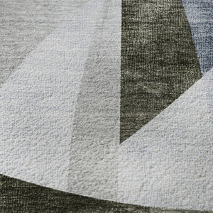 HomeRoots 9' Abstract Geometric Area Rug in Taupe Blue & Ivory - Washable, UV Protected, Stain Resistant Comfort 705292