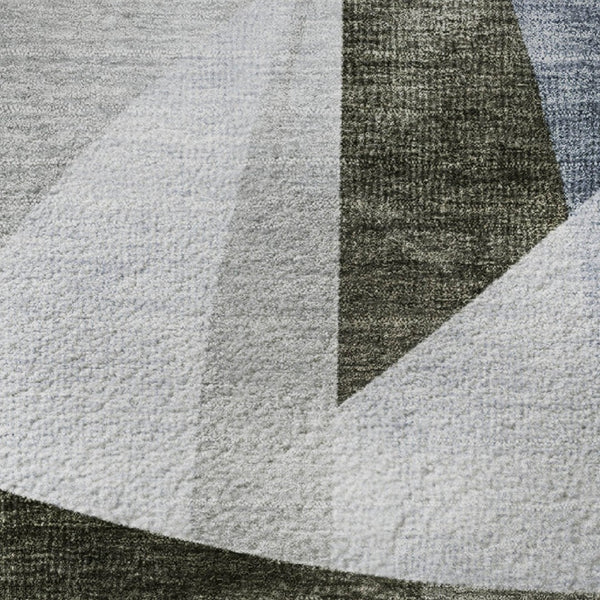 HomeRoots 9' Abstract Geometric Area Rug in Taupe Blue & Ivory - Washable, UV Protected, Stain Resistant Comfort 705292