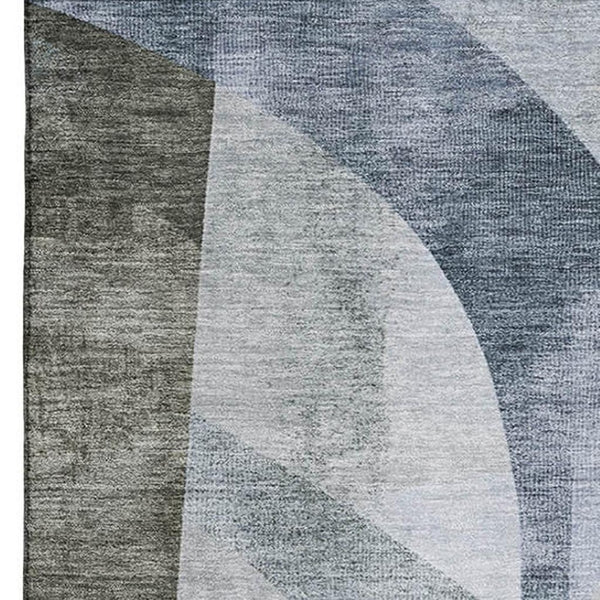 HomeRoots 9' Abstract Geometric Area Rug in Taupe Blue & Ivory - Washable, UV Protected, Stain Resistant Comfort 705292