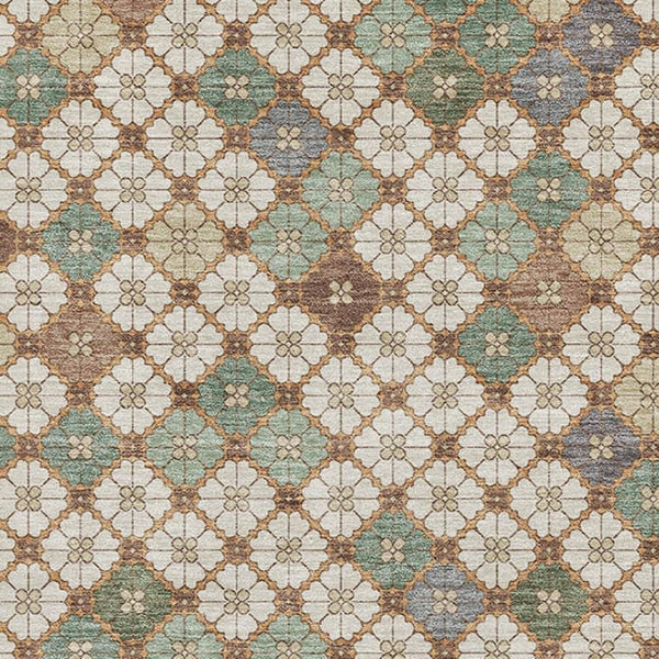HomeRoots 5' X 8' Washable Geometric Area Rug in Beige, Ivory & Sage - Durable, Stain Resistant, UV Protected! 705295
