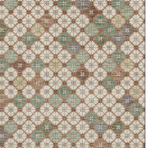 HomeRoots 5' X 8' Washable Geometric Area Rug in Beige, Ivory & Sage - Durable, Stain Resistant, UV Protected! 705295