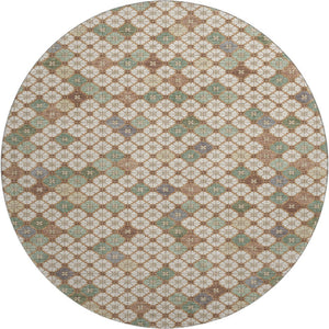 HomeRoots 8' Beige, Ivory & Sage Geometric Round Rug - Washable, Stain-Resistant with UV Protection for All Spaces 705296