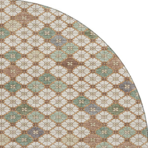 HomeRoots 8' Beige, Ivory & Sage Geometric Round Rug - Washable, Stain-Resistant with UV Protection for All Spaces 705296