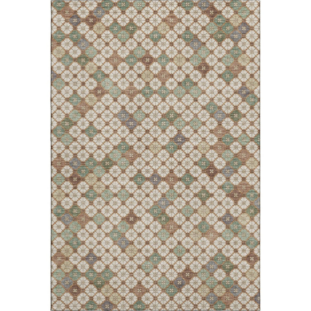 HomeRoots 8' X 10' Modern Beige Ivory Sage Geometric Washable Area Rug with Stain Resistance & UV Protection 705297