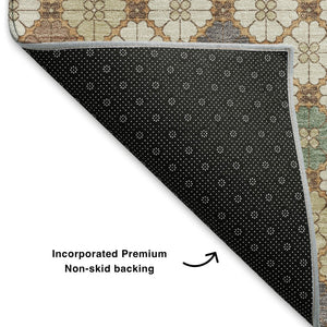 HomeRoots 8' X 10' Modern Beige Ivory Sage Geometric Washable Area Rug with Stain Resistance & UV Protection 705297