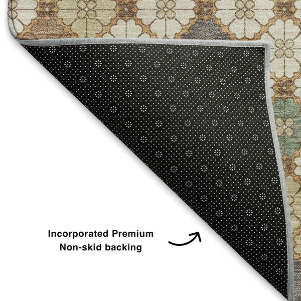 HomeRoots 8' X 10' Modern Beige Ivory Sage Geometric Washable Area Rug with Stain Resistance & UV Protection 705297
