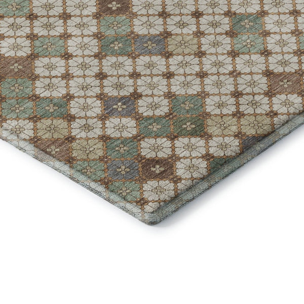 HomeRoots 8' X 10' Modern Beige Ivory Sage Geometric Washable Area Rug with Stain Resistance & UV Protection 705297