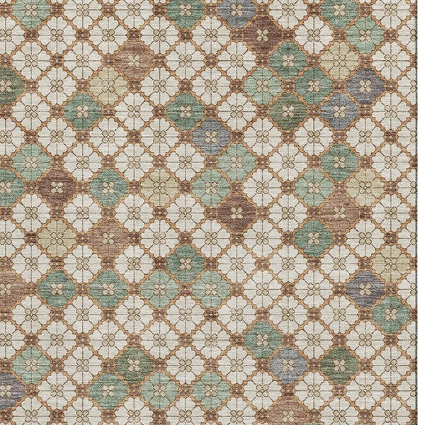HomeRoots 8' X 10' Modern Beige Ivory Sage Geometric Washable Area Rug with Stain Resistance & UV Protection 705297