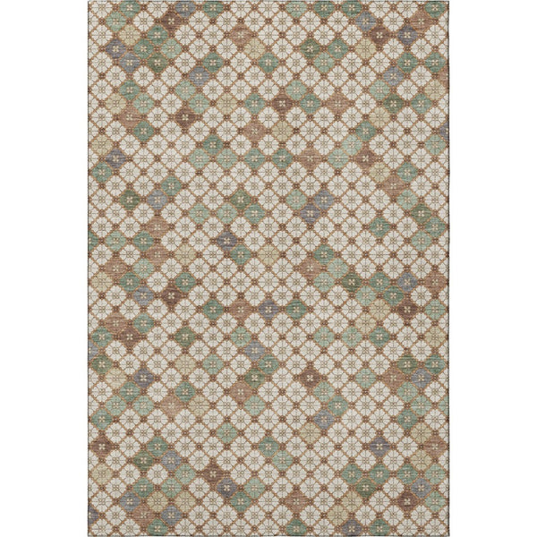 HomeRoots 10' X 14' Stylish Geometric Washable Area Rug in Beige, Ivory & Sage - UV Protection & Non-Slip Backing 705299