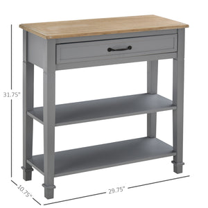 English Elm HOMCOM Retro Sofa Console Table with Drawer & Shelves for Entryway Narrow Hallway Storage Surface Grey W2225P217206