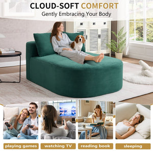 English Elm 67.5''chaise Lounge Oversized Corduroy Sleeper Sofa with Deep Seat and Two Pillows Green W1803P409163