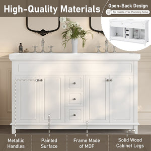 English Elm [video] 60 Inch Freestanding Bathroom Vanity Dual Resin Sinks Soft Close White Cabinet N759S351759K