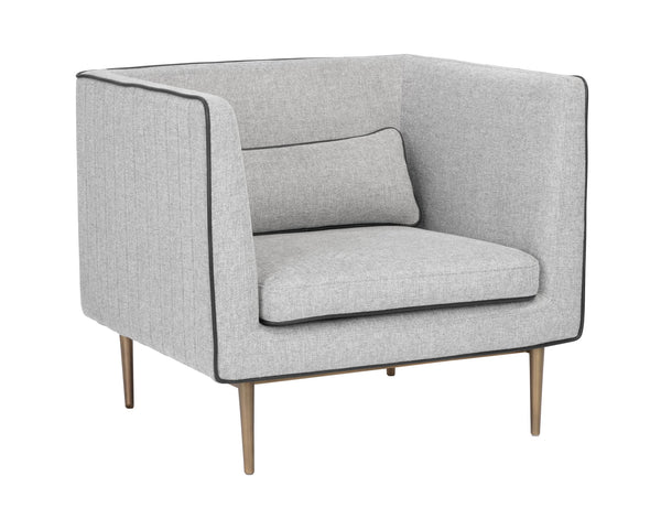 Sunpan Batavia Armchair - Bold Design with Channel Tufting, Sleek Piping, and a Stylish Bronze Base Belfast Heather Grey