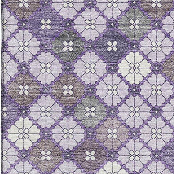 HomeRoots 5' X 8' Stylish Lavender Ivory Gray Geometric Washable Area Rug - UV Protected & Stain-Resistant! 705301