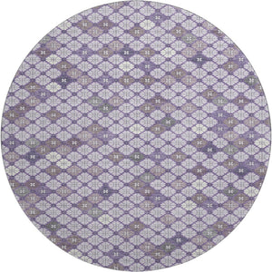 HomeRoots 8' Modern Geometric Lavender, Ivory & Gray Washable Round Rug with UV Protection for High Traffic Areas 705302