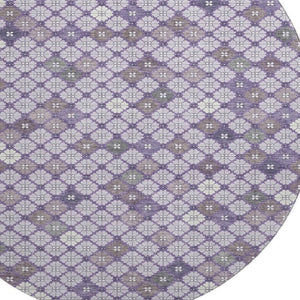 HomeRoots 8' Modern Geometric Lavender, Ivory & Gray Washable Round Rug with UV Protection for High Traffic Areas 705302