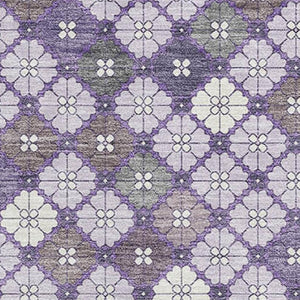 HomeRoots 8' X 10' Stylish Lavender Ivory Gray Geometric Washable Area Rug with UV Protection for Modern Homes 705303