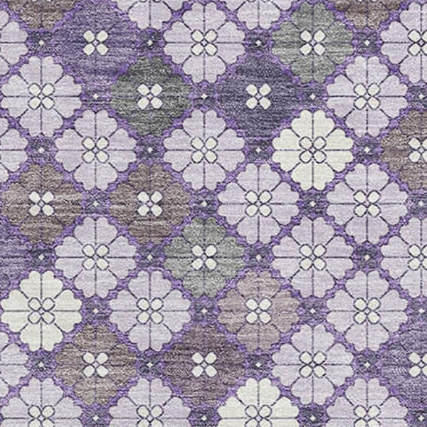 HomeRoots 8' X 10' Stylish Lavender Ivory Gray Geometric Washable Area Rug with UV Protection for Modern Homes 705303