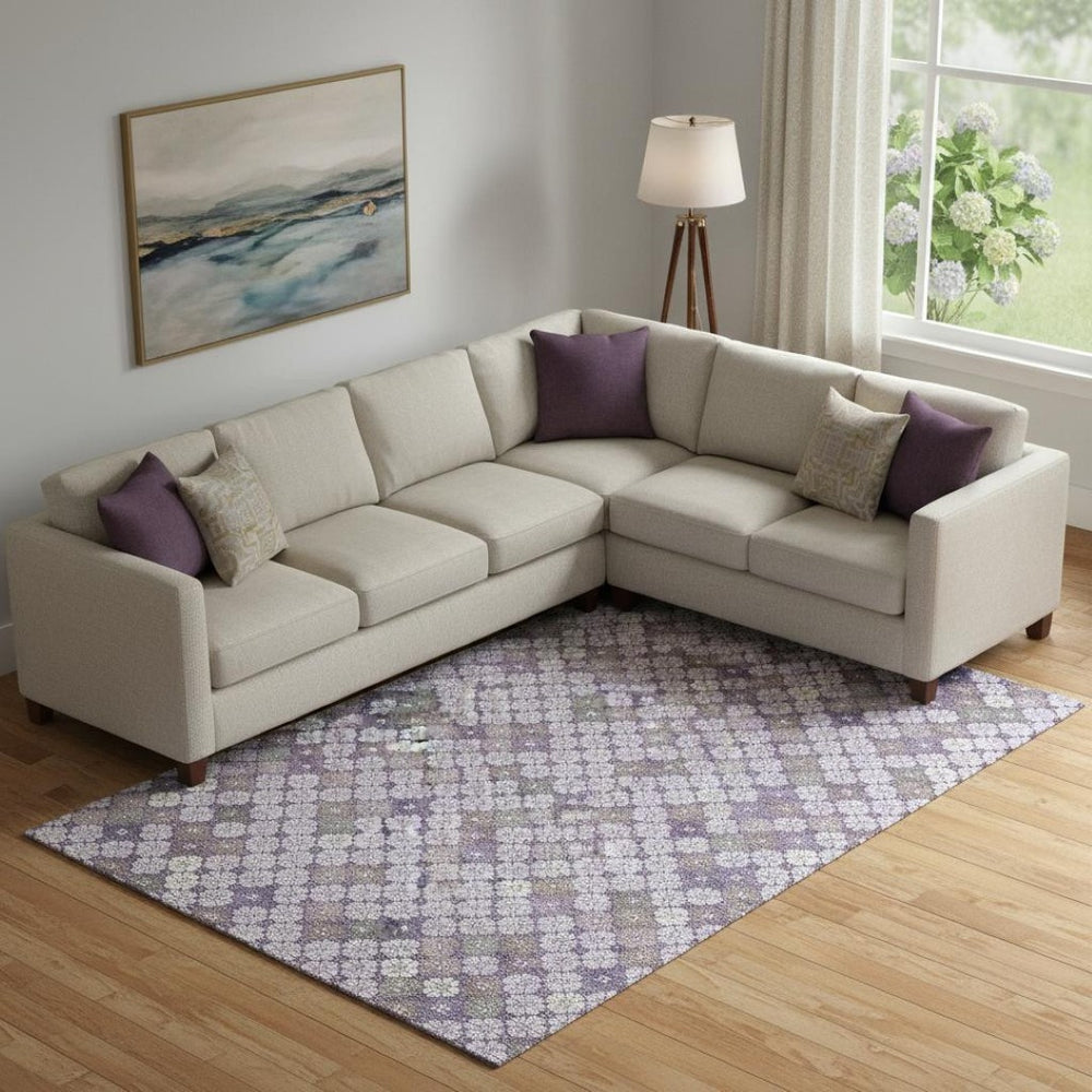 HomeRoots 9' X 12' Stylish Lavender, Ivory & Gray Geometric Washable Area Rug with UV Protection & Non-Slip Backing 705304