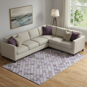 HomeRoots 9' X 12' Stylish Lavender, Ivory & Gray Geometric Washable Area Rug with UV Protection & Non-Slip Backing 705304