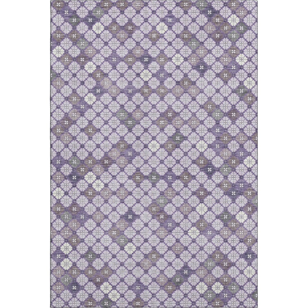 HomeRoots 9' X 12' Stylish Lavender, Ivory & Gray Geometric Washable Area Rug with UV Protection & Non-Slip Backing 705304