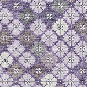 HomeRoots 9' X 12' Stylish Lavender, Ivory & Gray Geometric Washable Area Rug with UV Protection & Non-Slip Backing 705304