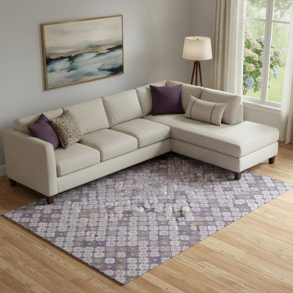 HomeRoots 10' Geometric Washable Area Rug in Lavender, Ivory & Gray - Durable, UV-Protected for Busy Homes! 705305