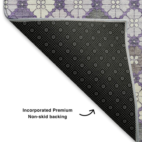HomeRoots 10' Geometric Washable Area Rug in Lavender, Ivory & Gray - Durable, UV-Protected for Busy Homes! 705305