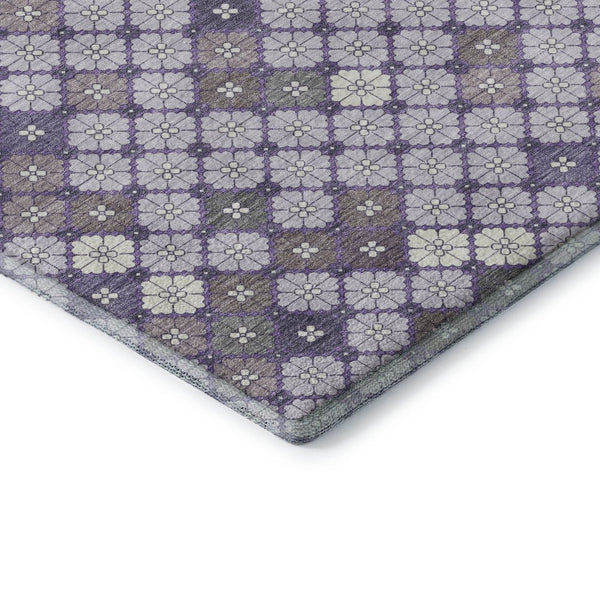 HomeRoots 10' Geometric Washable Area Rug in Lavender, Ivory & Gray - Durable, UV-Protected for Busy Homes! 705305
