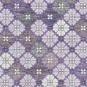 HomeRoots 10' Geometric Washable Area Rug in Lavender, Ivory & Gray - Durable, UV-Protected for Busy Homes! 705305