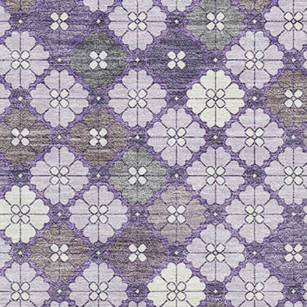 HomeRoots 10' Geometric Washable Area Rug in Lavender, Ivory & Gray - Durable, UV-Protected for Busy Homes! 705305