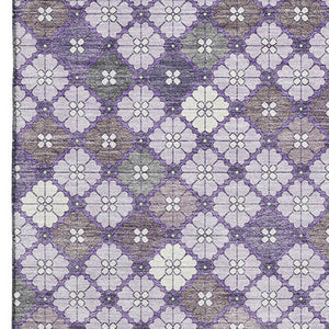 HomeRoots 10' Geometric Washable Area Rug in Lavender, Ivory & Gray - Durable, UV-Protected for Busy Homes! 705305
