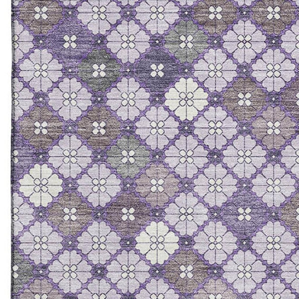 HomeRoots 10' Geometric Washable Area Rug in Lavender, Ivory & Gray - Durable, UV-Protected for Busy Homes! 705305