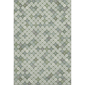HomeRoots 5' X 8' Mint Green & Ivory Geometric Washable Area Rug - Durable, UV Protected, Non-Slip Design 705307