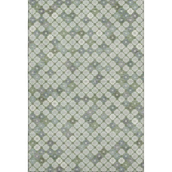 HomeRoots 5' X 8' Mint Green & Ivory Geometric Washable Area Rug - Durable, UV Protected, Non-Slip Design 705307