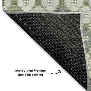HomeRoots 5' X 8' Mint Green & Ivory Geometric Washable Area Rug - Durable, UV Protected, Non-Slip Design 705307