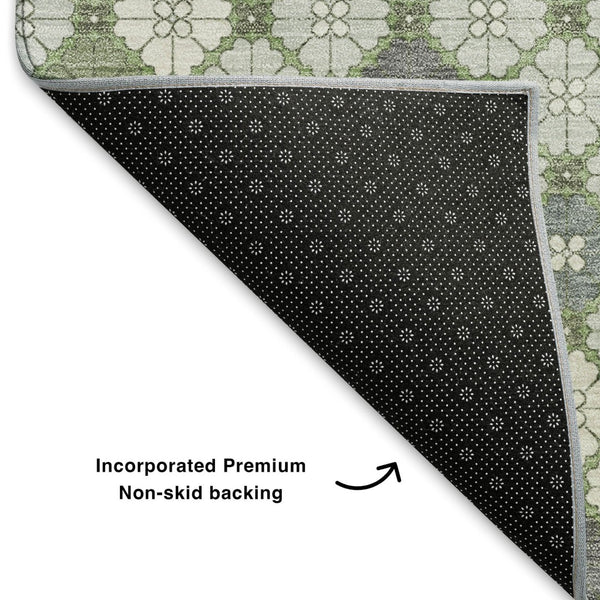 HomeRoots 5' X 8' Mint Green & Ivory Geometric Washable Area Rug - Durable, UV Protected, Non-Slip Design 705307