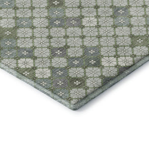HomeRoots 5' X 8' Mint Green & Ivory Geometric Washable Area Rug - Durable, UV Protected, Non-Slip Design 705307