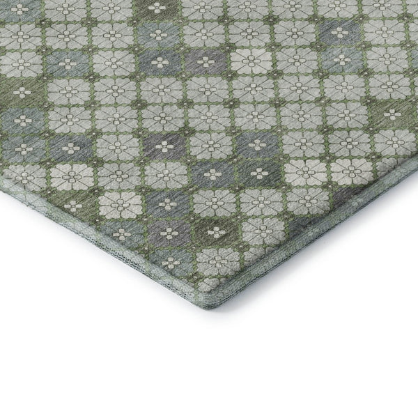 HomeRoots 5' X 8' Mint Green & Ivory Geometric Washable Area Rug - Durable, UV Protected, Non-Slip Design 705307