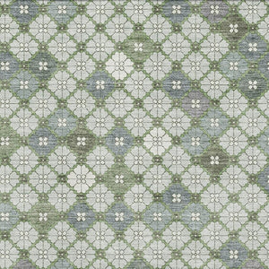 HomeRoots 5' X 8' Mint Green & Ivory Geometric Washable Area Rug - Durable, UV Protected, Non-Slip Design 705307