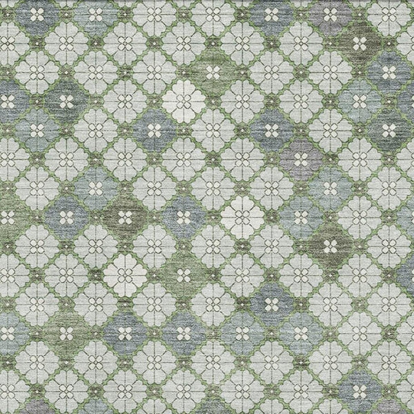 HomeRoots 5' X 8' Mint Green & Ivory Geometric Washable Area Rug - Durable, UV Protected, Non-Slip Design 705307