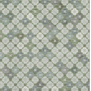 HomeRoots 5' X 8' Mint Green & Ivory Geometric Washable Area Rug - Durable, UV Protected, Non-Slip Design 705307