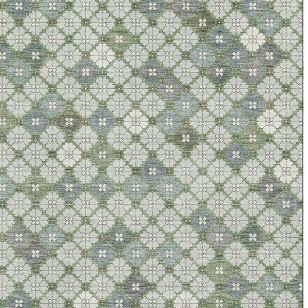HomeRoots 5' X 8' Mint Green & Ivory Geometric Washable Area Rug - Durable, UV Protected, Non-Slip Design 705307