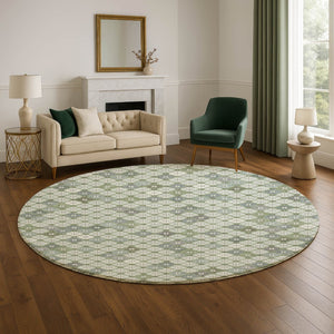 HomeRoots 8' Mint Green Geometric Round Rug - Washable, UV-Protected, Perfect for High-Traffic Homes & Pets! 705308