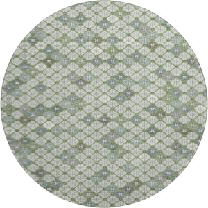 HomeRoots 8' Mint Green Geometric Round Rug - Washable, UV-Protected, Perfect for High-Traffic Homes & Pets! 705308