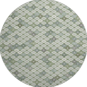 HomeRoots 8' Mint Green Geometric Round Rug - Washable, UV-Protected, Perfect for High-Traffic Homes & Pets! 705308