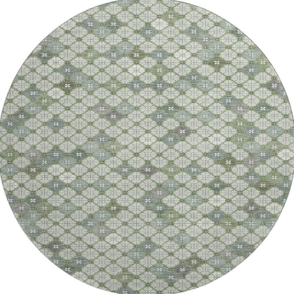 HomeRoots 8' Mint Green Geometric Round Rug - Washable, UV-Protected, Perfect for High-Traffic Homes & Pets! 705308